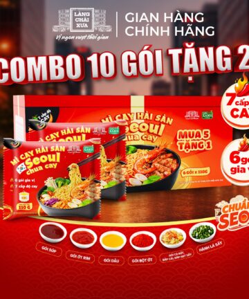 HỘP 10 GÓI TẶNG 2 – Mì Cay Hải Sản Seoul Chua Cay 7 Cấp Độ 6 Gói Gia Vị LCX