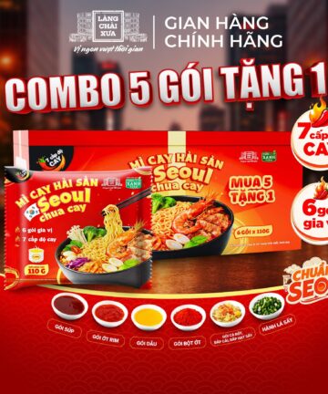 HỘP 5 GÓI TẶNG 1 – Mì Cay Hải Sản Seoul Chua Cay 7 Cấp Độ 6 Gói Gia Vị Làng Chài Xưa